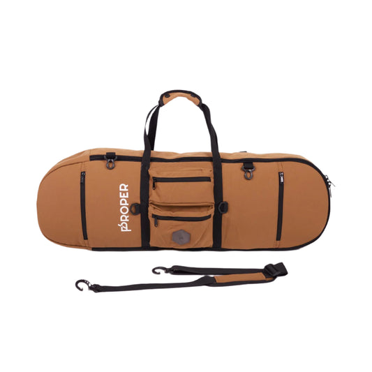 a big brown skateboard bag